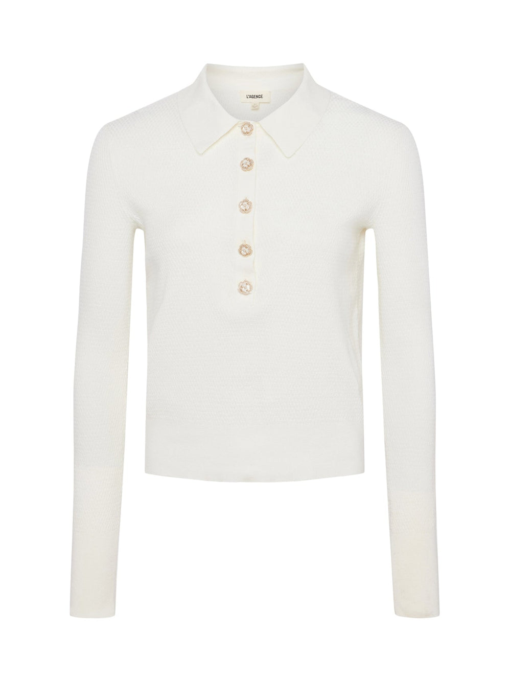 Sterling Long Sleeve Sweater in Ivory/Jewel Button
