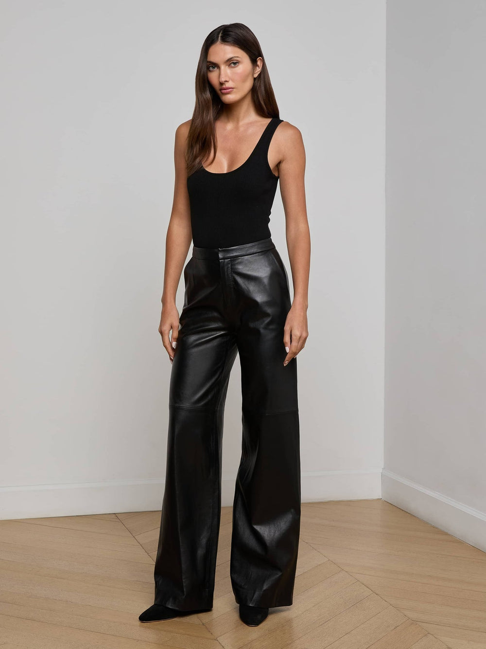 Livvy Leather Straight-Leg Trouser in Black