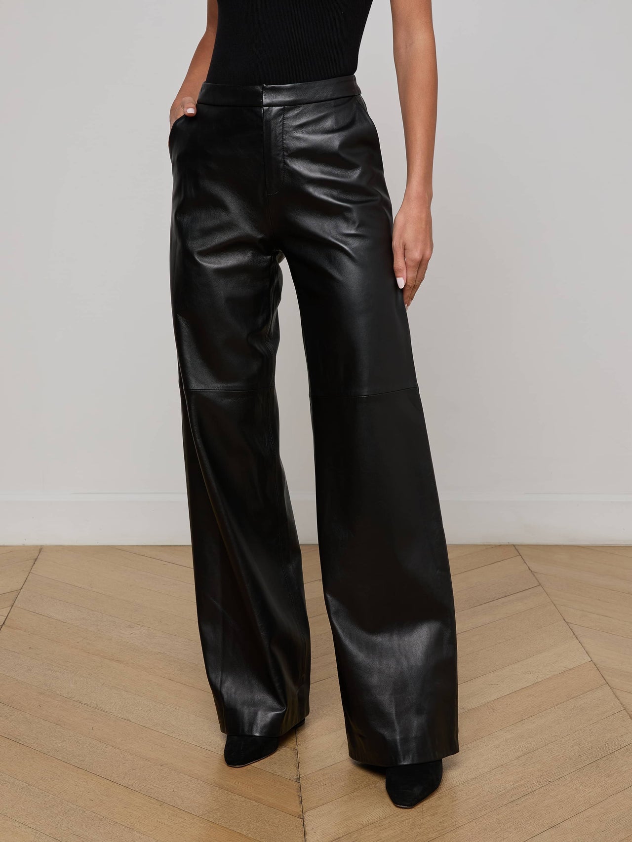 Livvy Leather Straight-Leg Trouser in Black