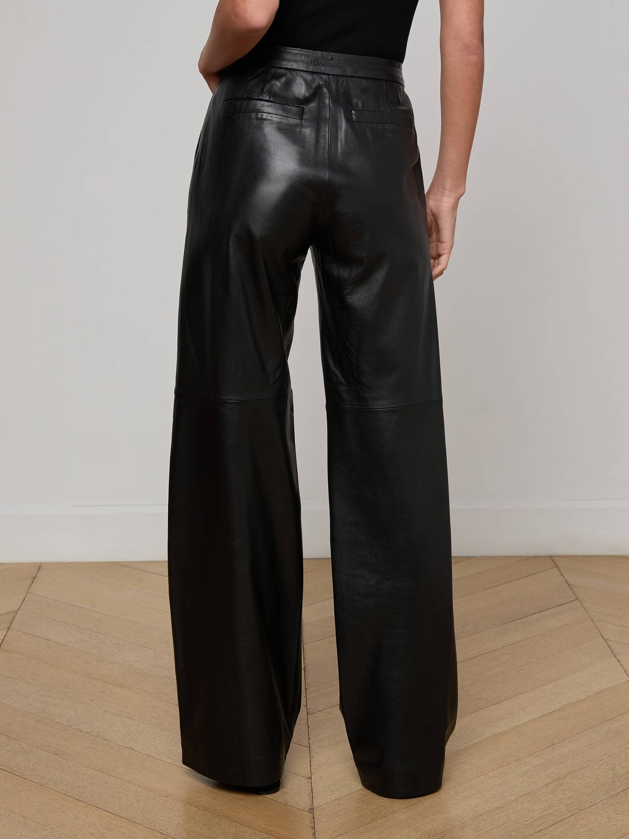 Livvy Leather Straight-Leg Trouser in Black