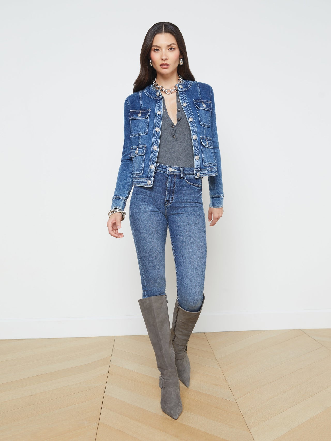 Yari Collarless Jean Jacket in Rhodes