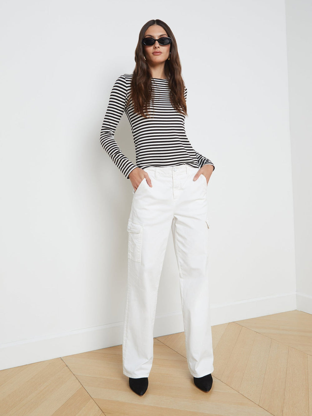 Tess Long Sleeve Tee in Black/White Stripe