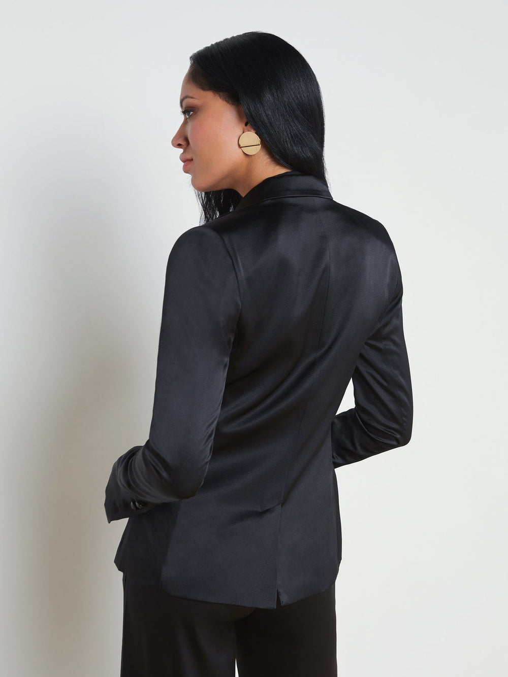 Colin Double Breasted Silk Charmeuse Blazer in Black
