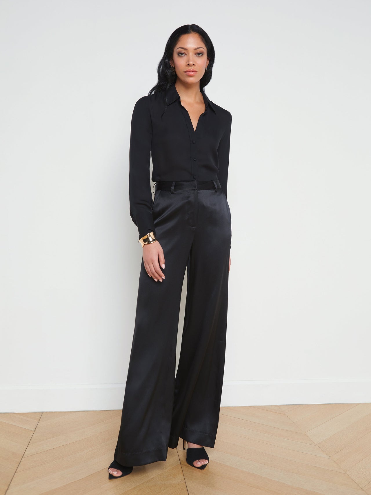Pilar Silk Wide-Leg Pant in Black