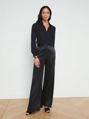 Pilar Silk Wide-Leg Pant in Black