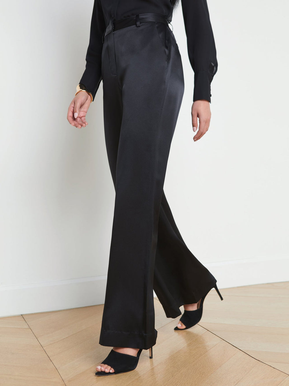 Pilar Silk Wide-Leg Pant in Black