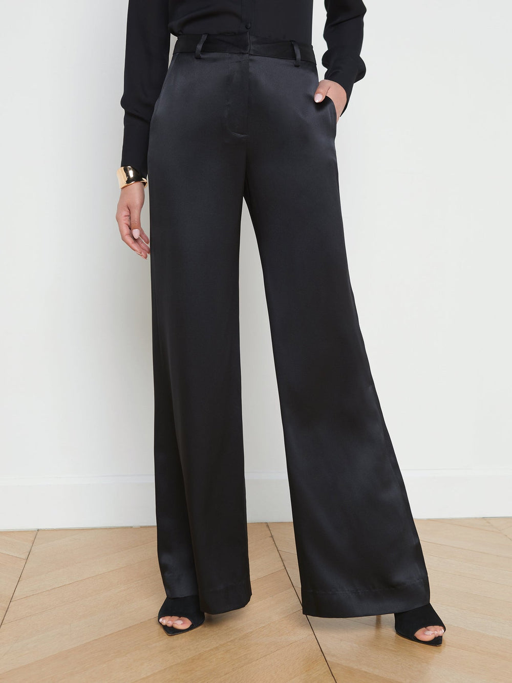 Pilar Silk Wide-Leg Pant in Black