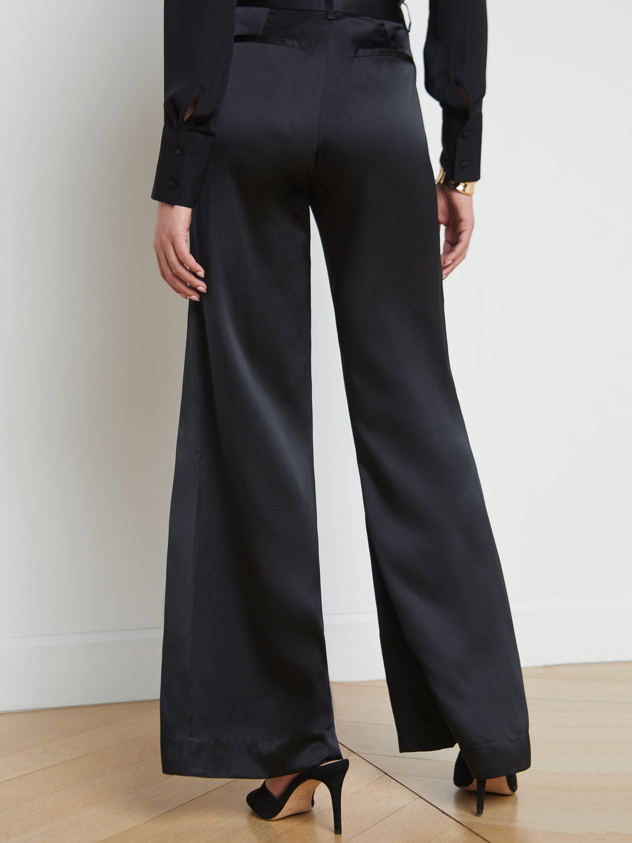 Pilar Silk Wide-Leg Pant in Black