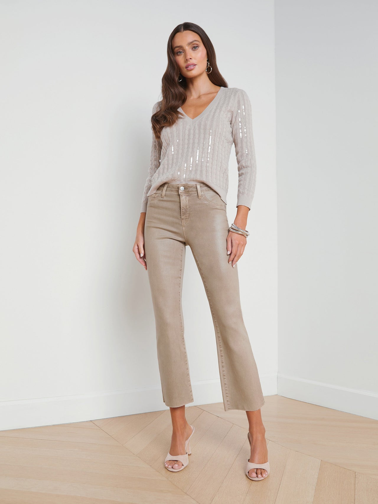 Kendra Coated Cropped Flare Jean in Rye Coated