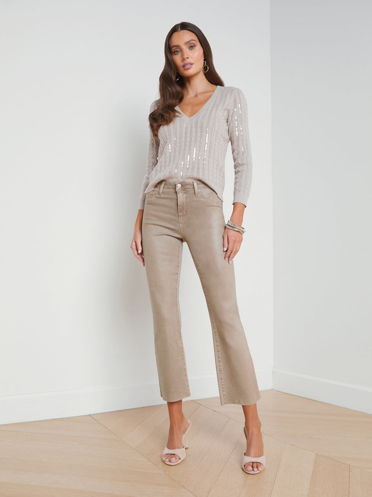 Kendra Coated Cropped Flare Jean in Rye Coated