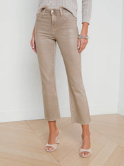 Kendra Coated Cropped Flare Jean in Rye Coated