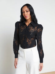 Jenica Puff Sleeve Lace Blouse in Black