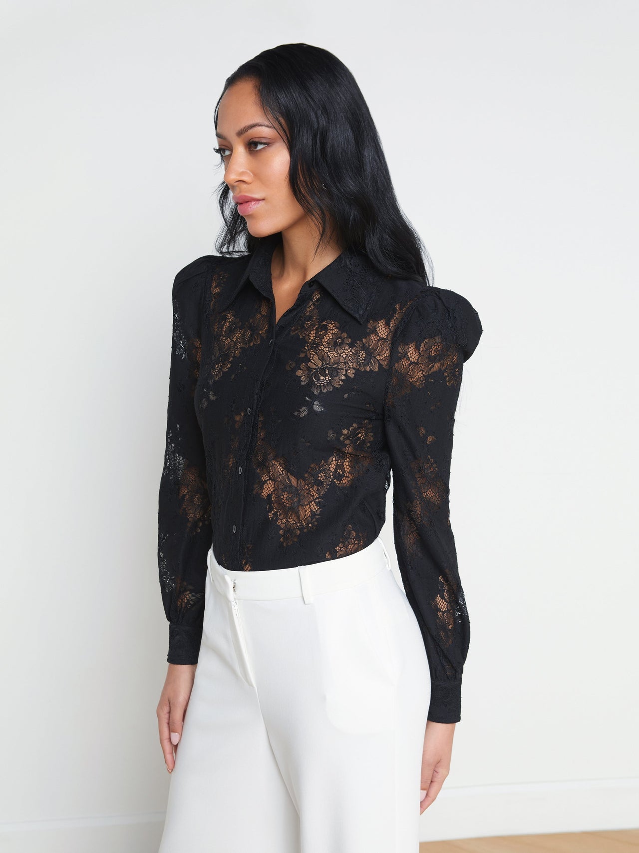 Jenica Puff Sleeve Lace Blouse in Black