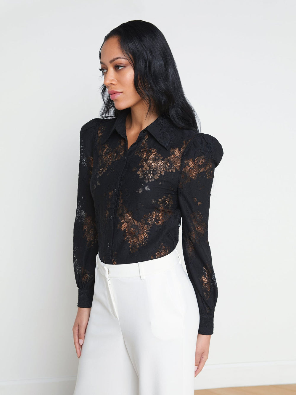 Jenica Puff Sleeve Lace Blouse in Black