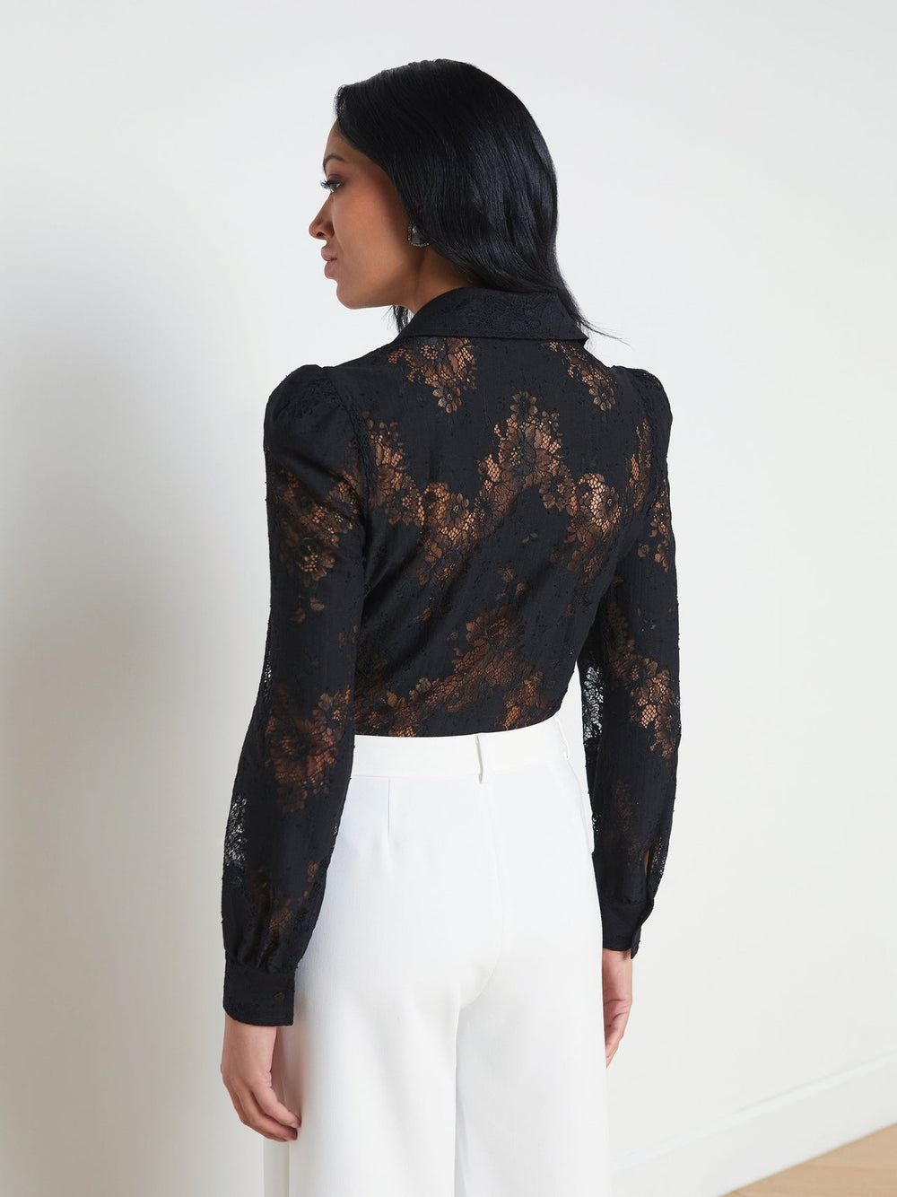 Jenica Puff Sleeve Lace Blouse in Black