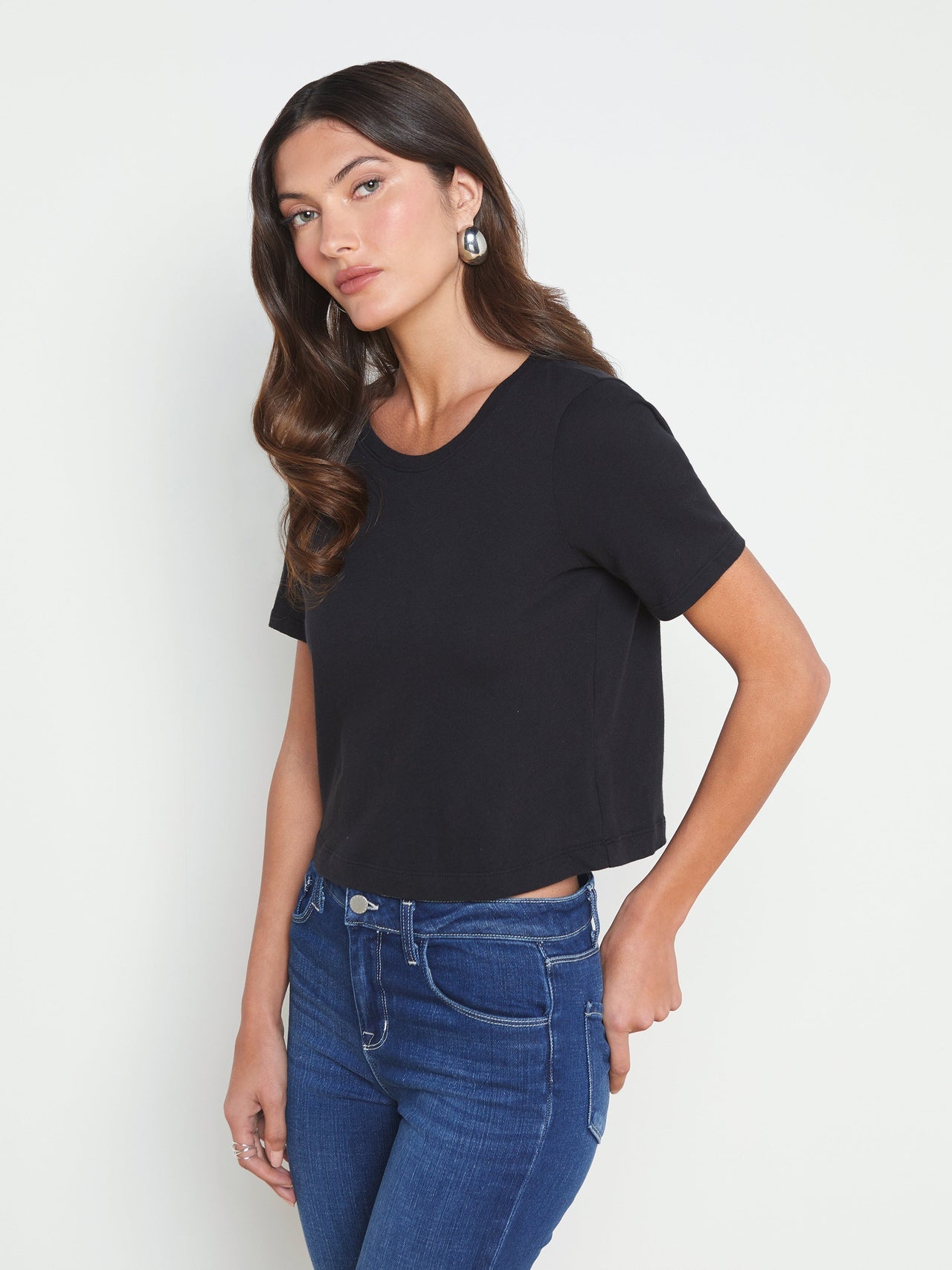 Donna Cotton Cropped Tee in Black