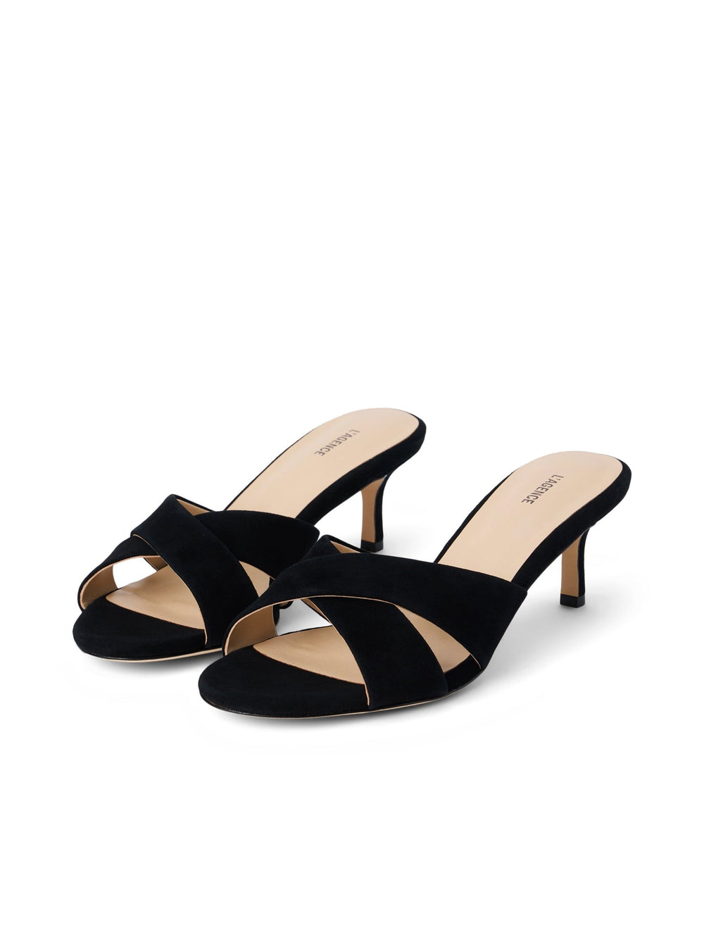 Aveline Kitten-Heel Sandal in Black Suede