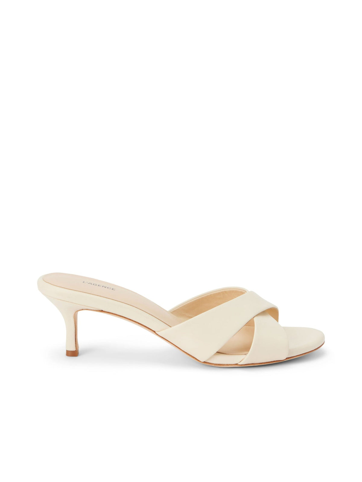 Aveline Kitten-Heel Sandal in Ecru Leather
