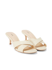 Aveline Kitten-Heel Sandal in Ecru Leather