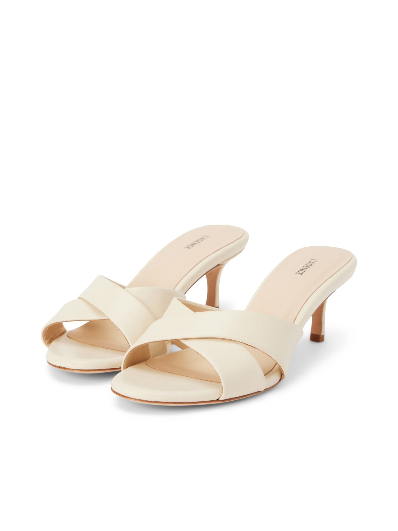 Aveline Kitten-Heel Sandal in Ecru Leather