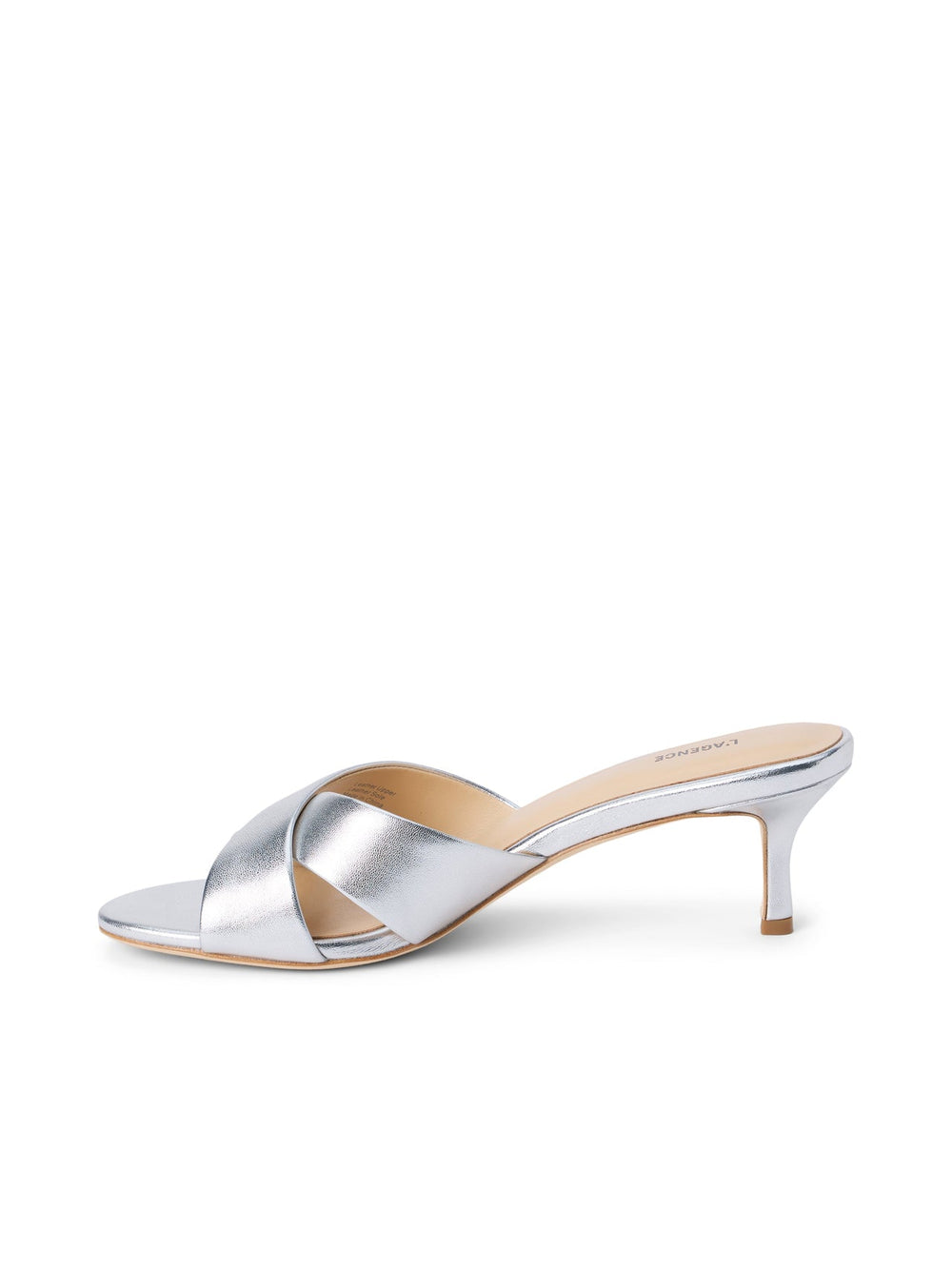 Aveline Kitten-Heel Sandal in Silver Leather