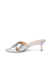 Aveline Kitten-Heel Sandal in Silver Leather