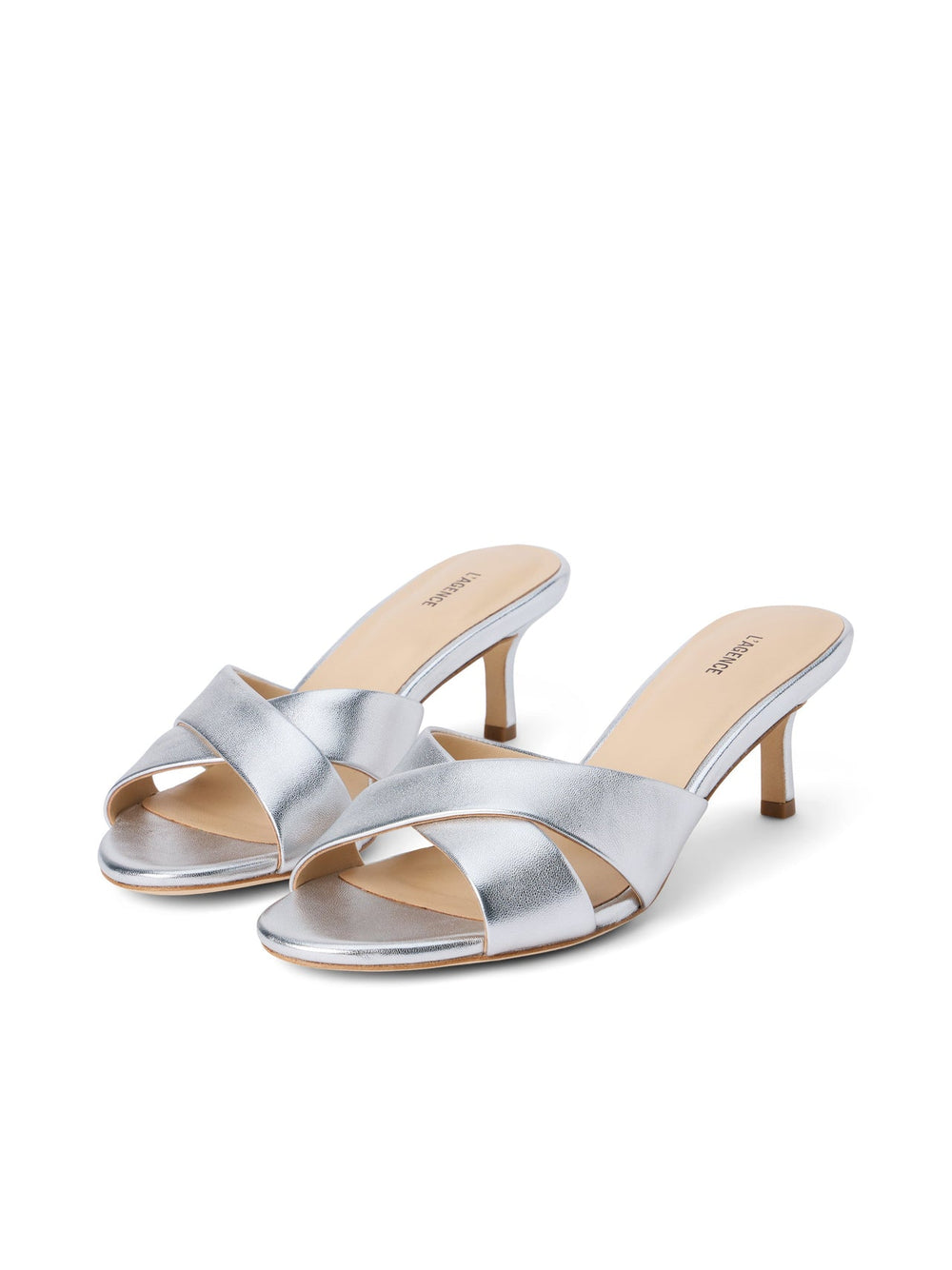 Aveline Kitten-Heel Sandal in Silver Leather