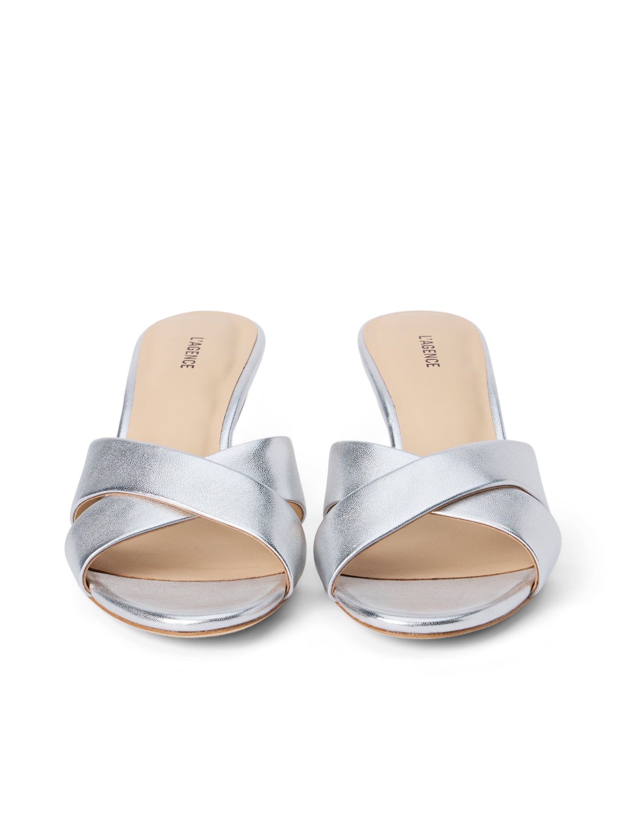 Aveline Kitten-Heel Sandal in Silver Leather