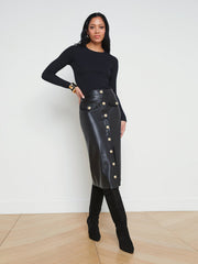 Milann Vegan Leather Skirt in Black