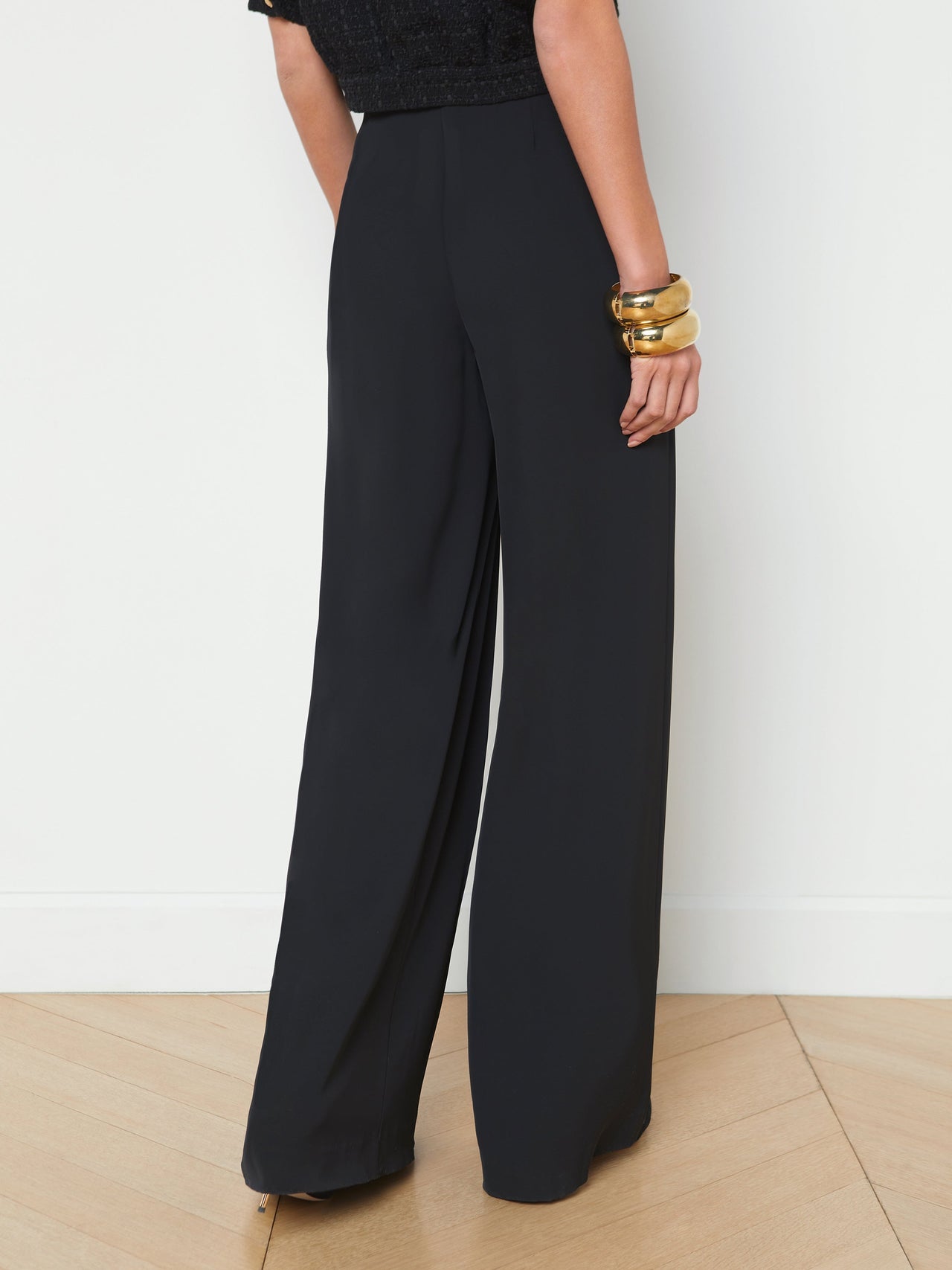 Nova Pleated Wide-Leg Pant in Black