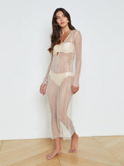 Sara Mesh Cover-Up Dress in Champagne