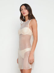 Angela Mesh Cover-Up Dress in Champagne