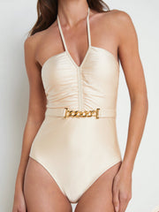 Leila Halter One-Piece Swimsuit in Champagne