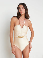 Leila Halter One-Piece Swimsuit in Champagne