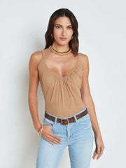 Gelina Ruched Bodysuit in Dark Cappuccino