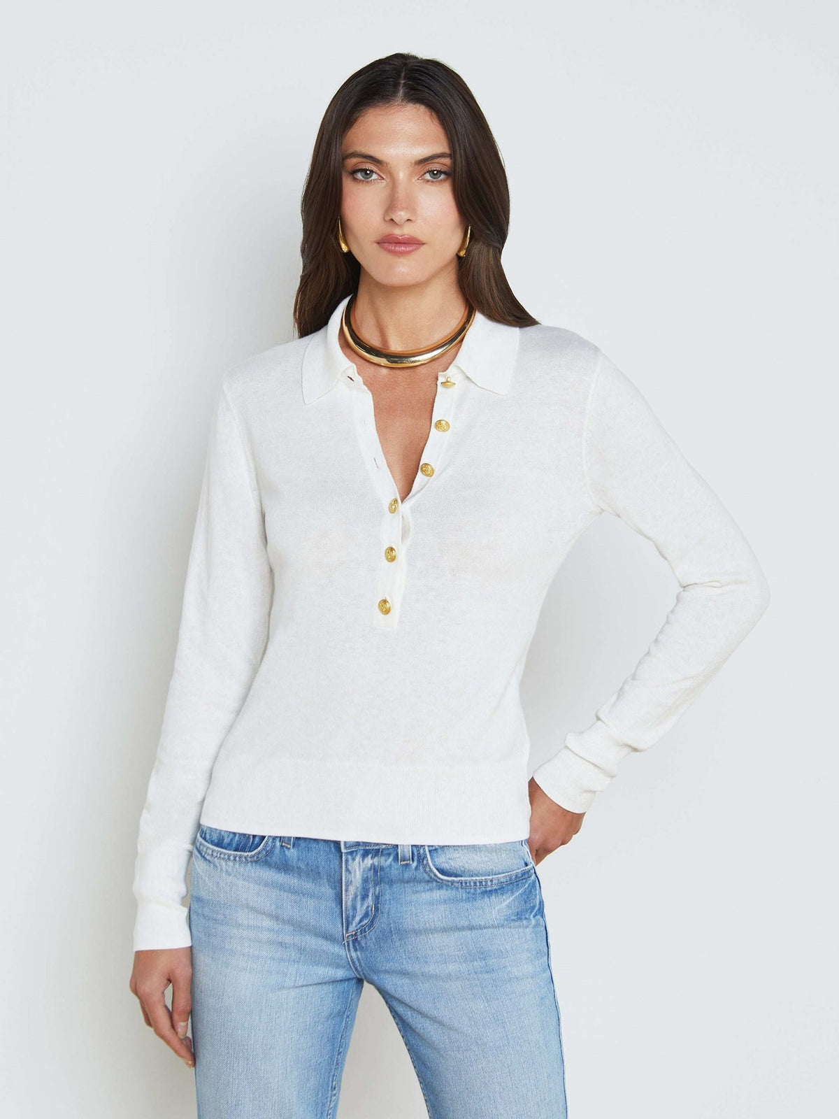 Sterling Long Sleeve Sweater in White/Gold