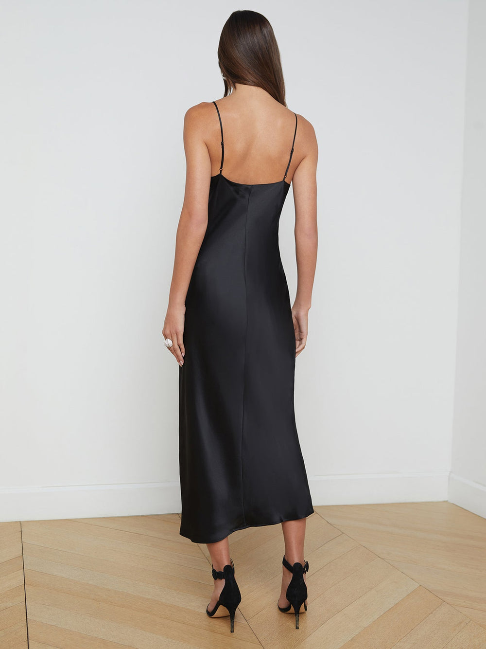 Seridie Silk Slip Dress in Black