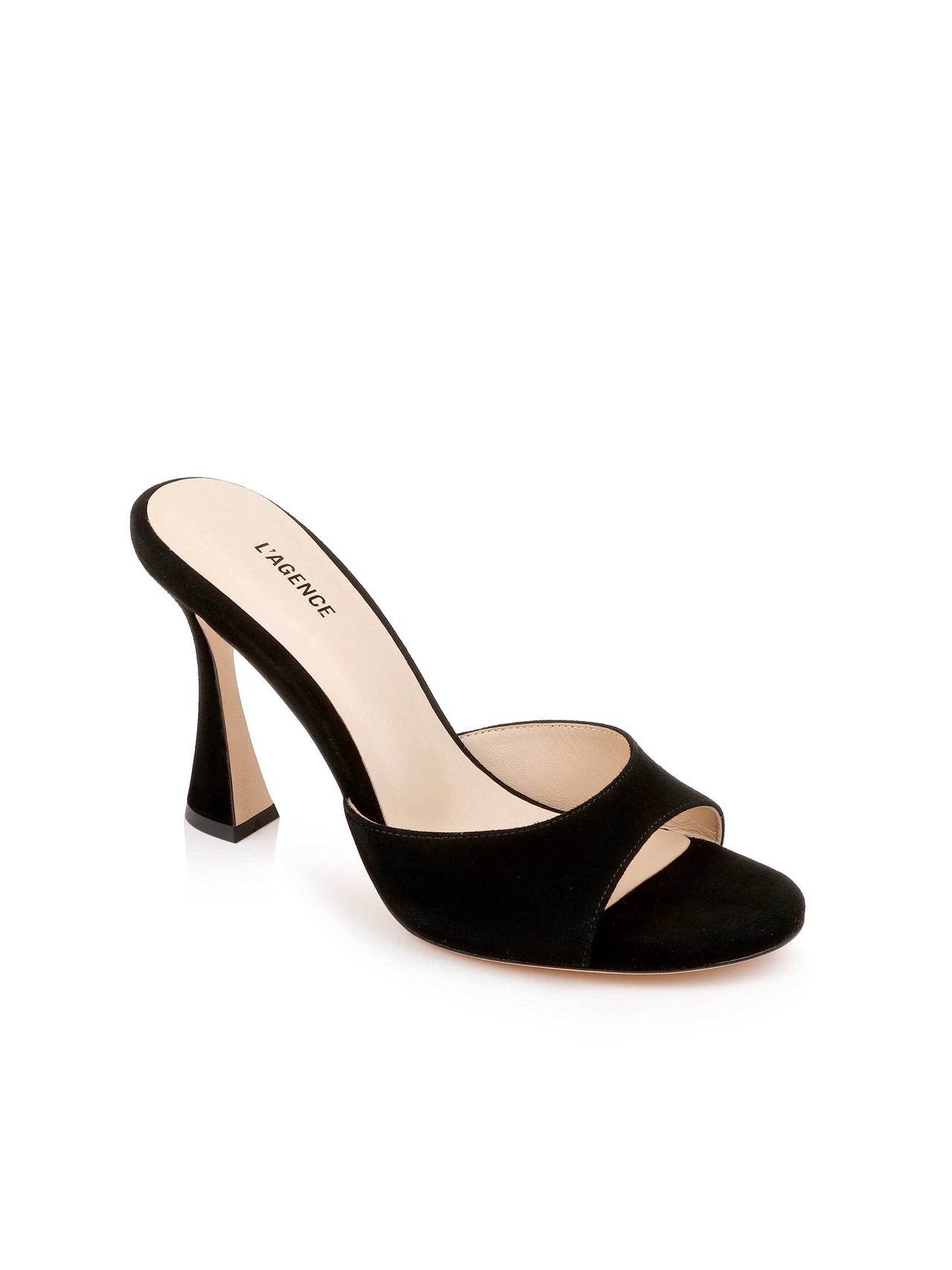 Avery Suede Peep-Toe Mule in Black Suede