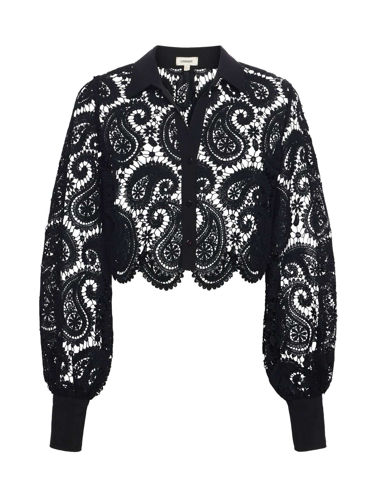 Odelia Cropped Paisley Lace Blouse in Black