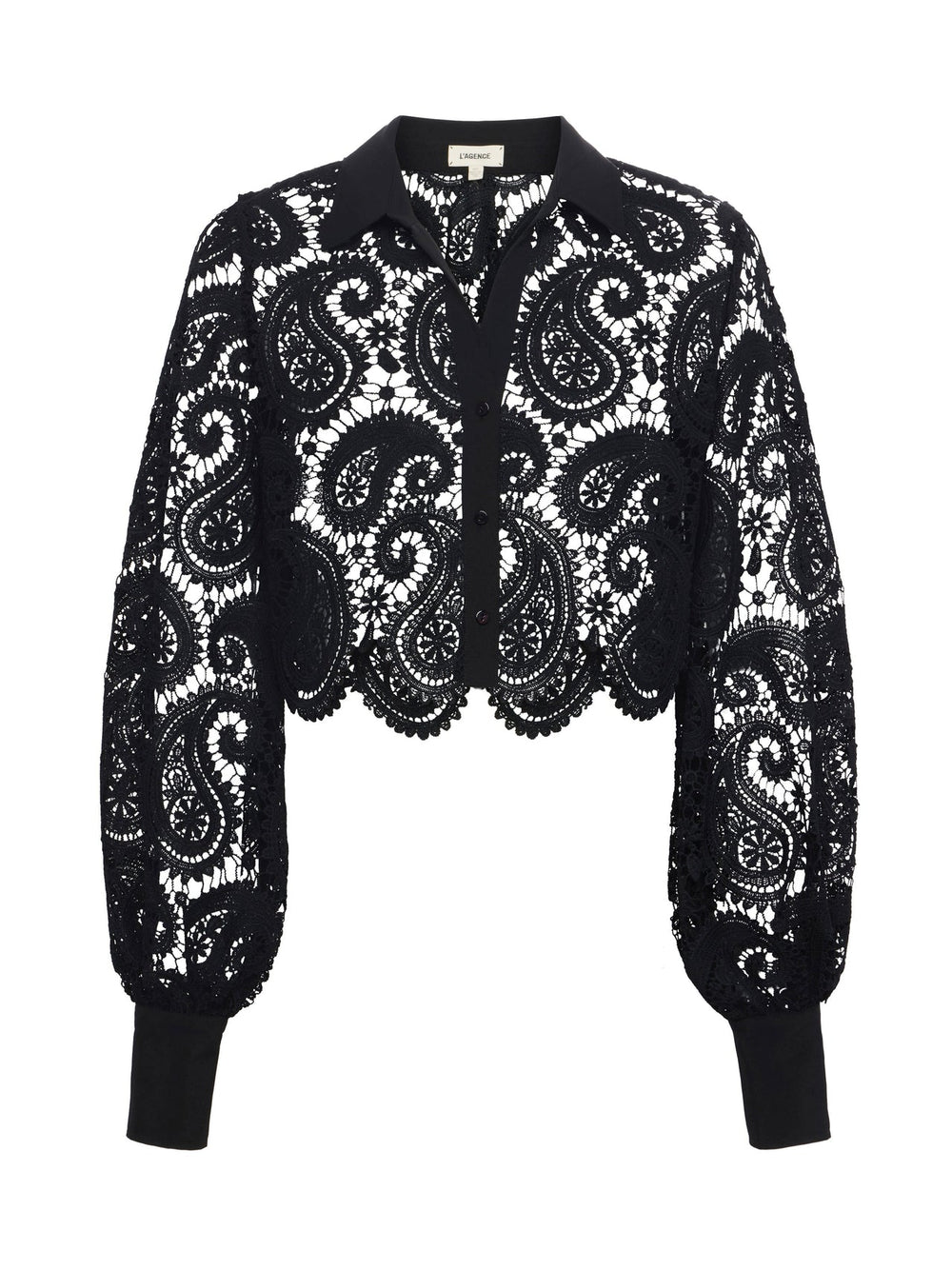 Odelia Cropped Paisley Lace Blouse in Black