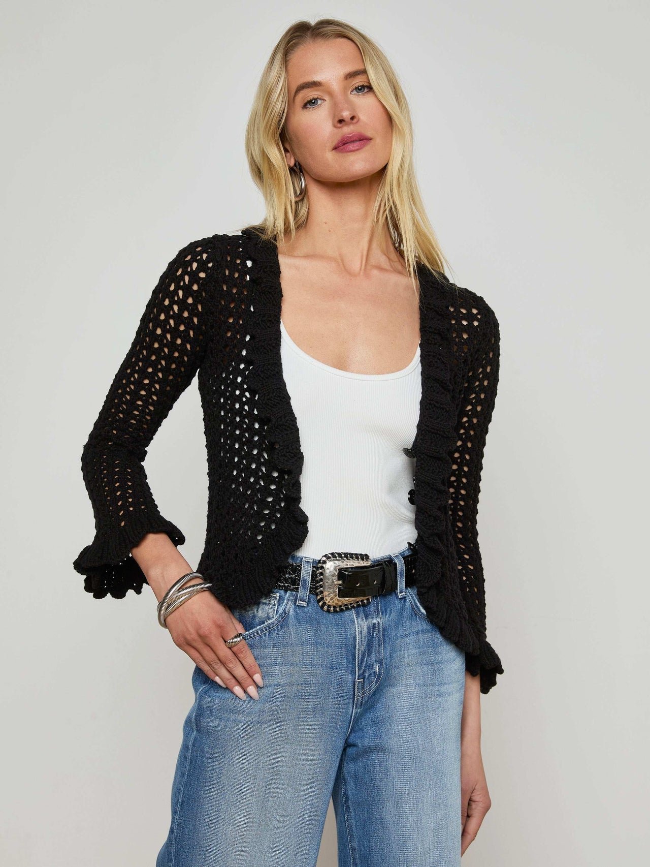 Solaris Crocheted Cardigan in Black