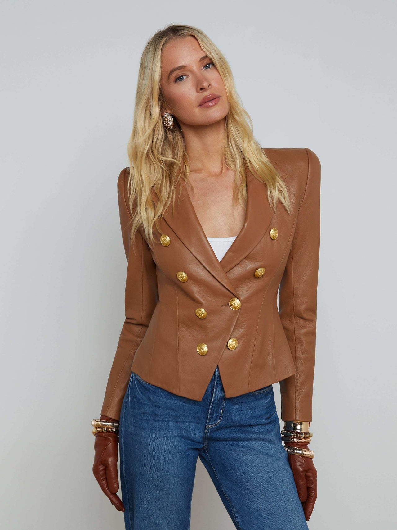 Bethany Leather Blazer in Soft Cognac