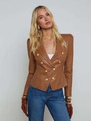 Bethany Leather Blazer in Soft Cognac