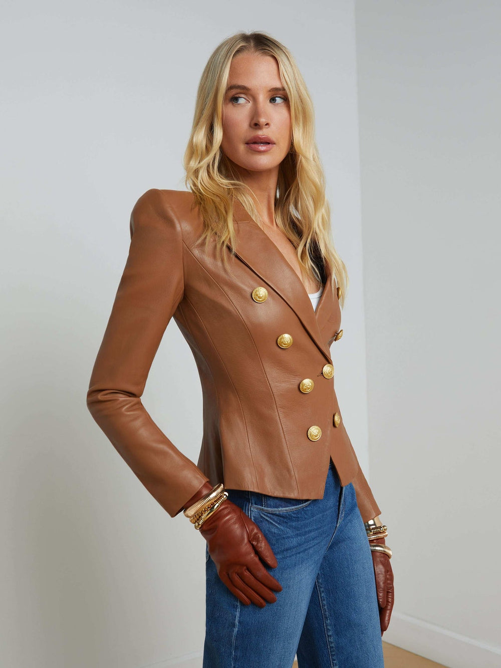 Bethany Leather Blazer in Soft Cognac