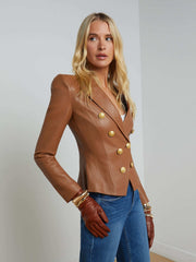 Bethany Leather Blazer in Soft Cognac