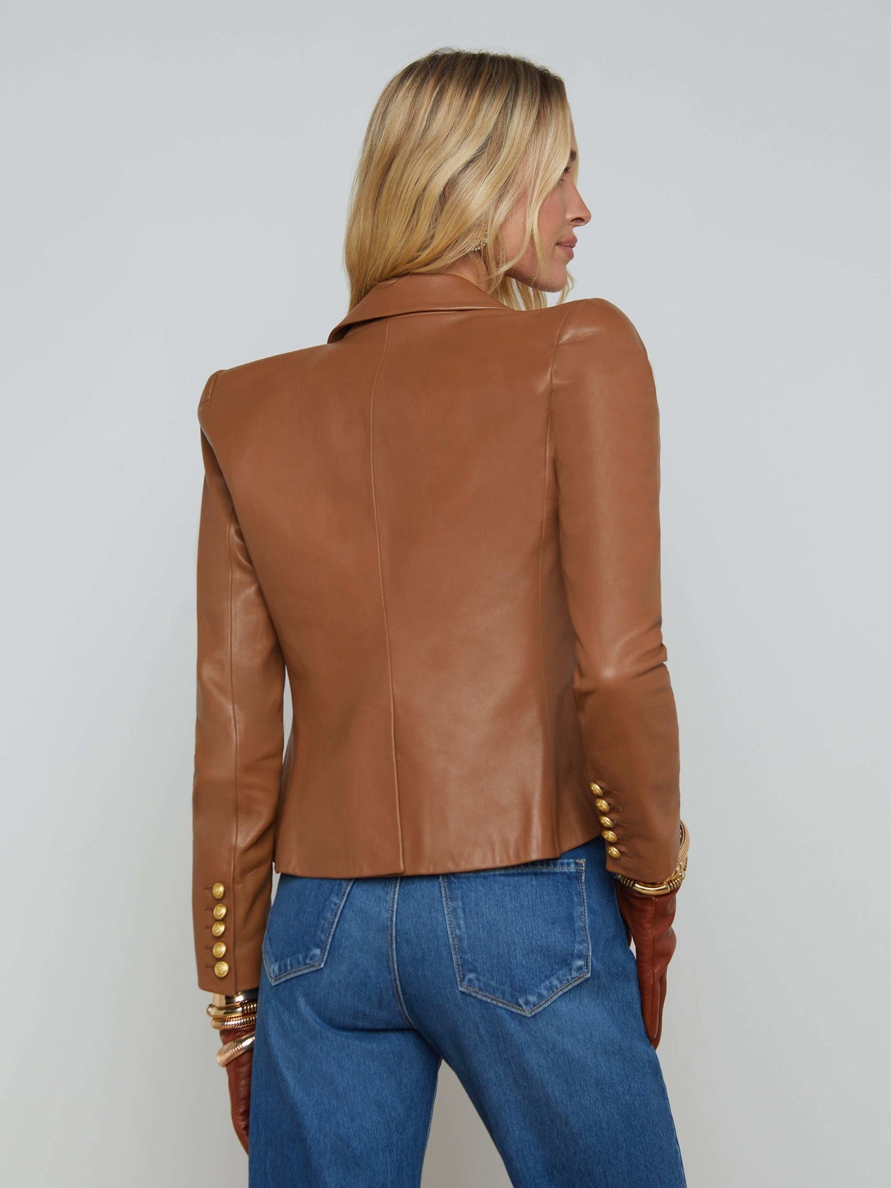 Bethany Leather Blazer in Soft Cognac