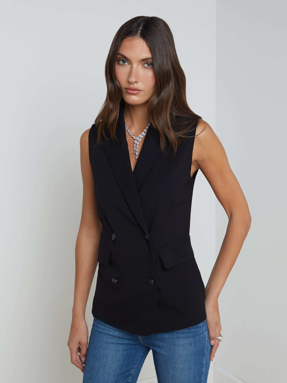 Aldora Double-Breasted Vest in Black