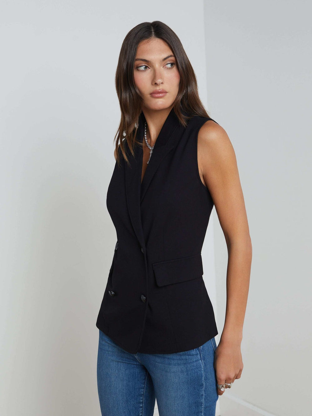 Aldora Double-Breasted Vest in Black