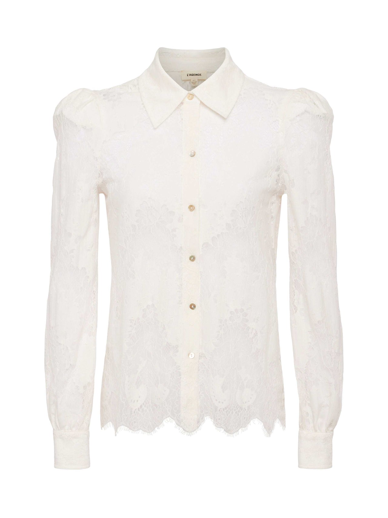 Jenica Long-Sleeve Lace Button-Down Blouse in Ivory