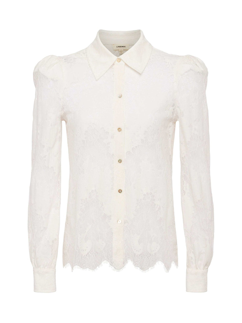 Jenica Long-Sleeve Lace Button-Down Blouse in Ivory
